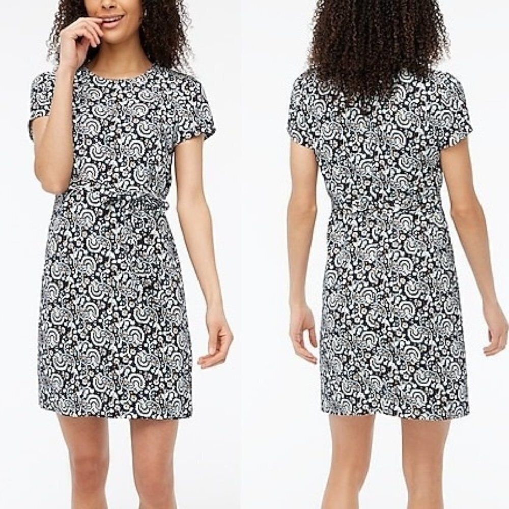 J Crew Women's Floral Navy‎ Belted Suiting Dress